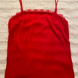 Socialite Red Camisole with Spaghetti Straps and Lace Trim